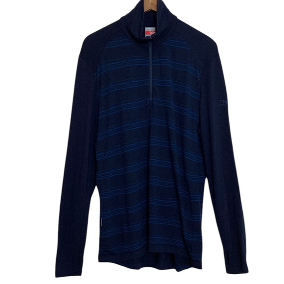 Icebreaker Shirt Mens Large Blue Merino Wool 260 Body Fit Long Sleeve Half Zip - Picture 1 of 12
